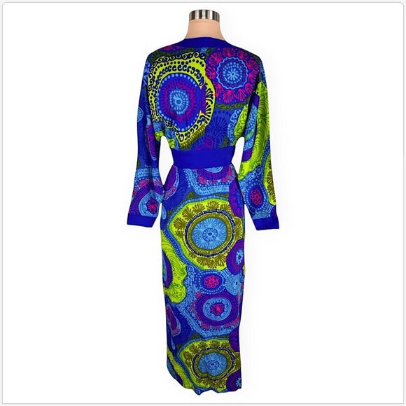 Krist Gudnason Vintage Vibrant Colorful Neon Print Maxi Dress 60's 70's S M ? - Picture 4 of 5